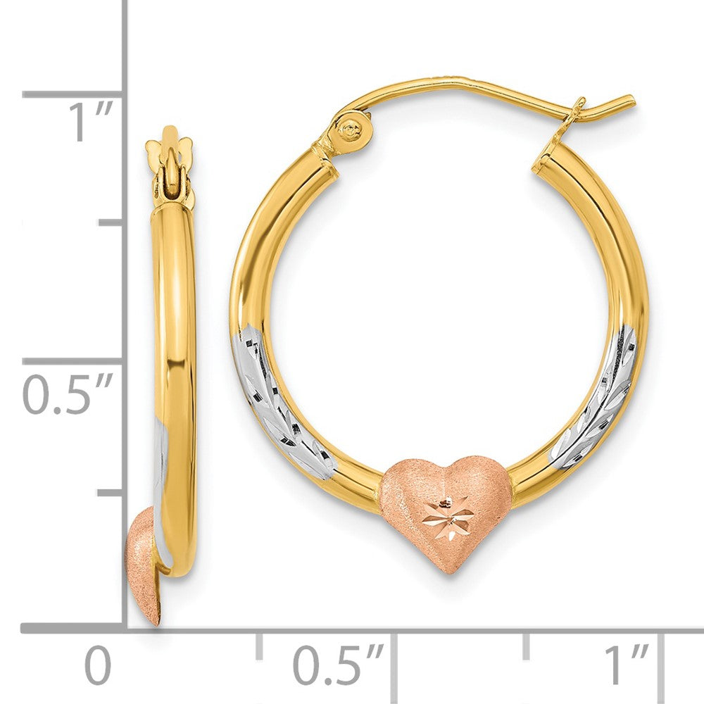 14k Two-tone 20.16 mm D/C Heart Hoop Earrings (1.28 grams)