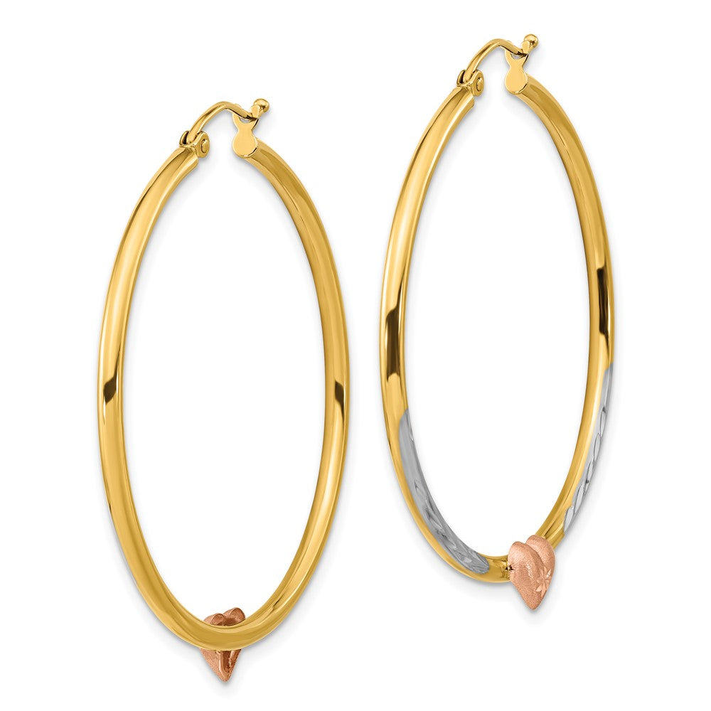 14k Two-tone 40.23 mm D/C Heart Hoop Earrings (2.59 grams)