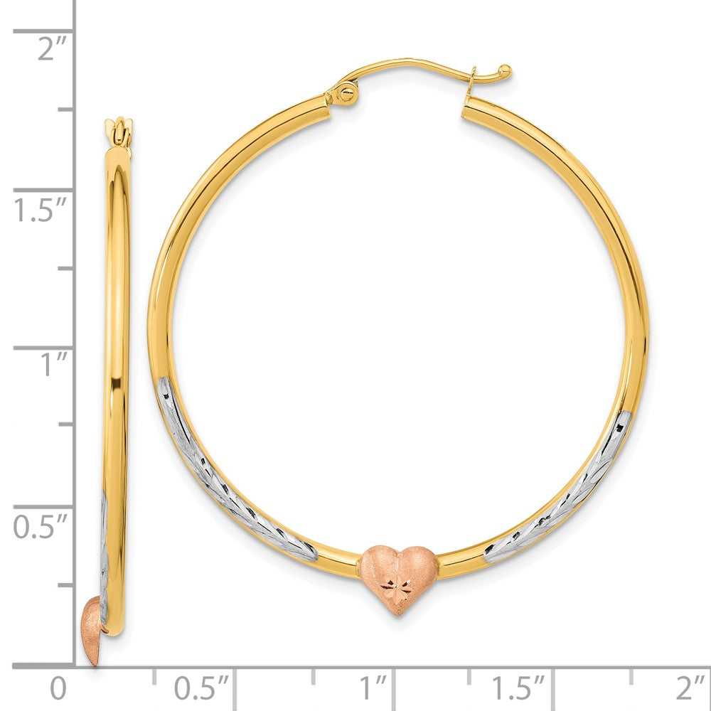 14k Two-tone 40.23 mm D/C Heart Hoop Earrings (2.59 grams)