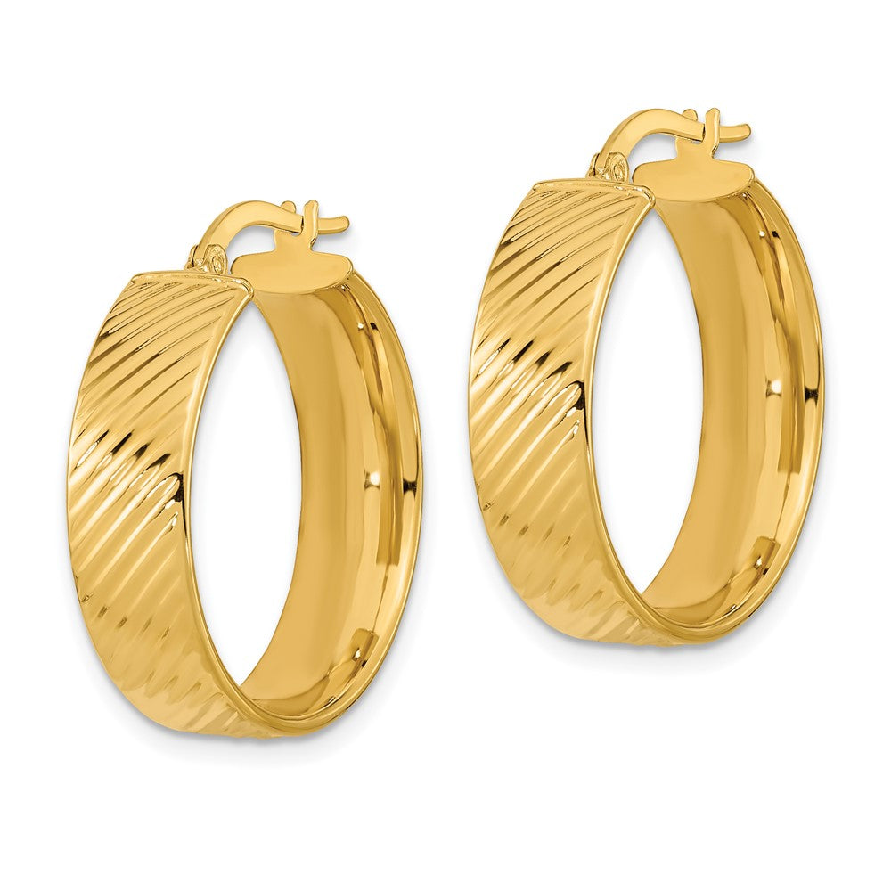 14k Yellow Gold 23.71 mm Polished & Textured Hinged Hoop Earrings (3.1 grams)