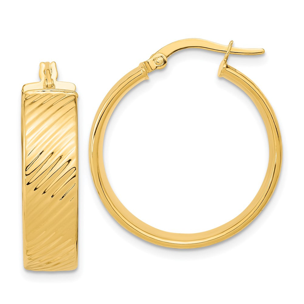 14k Yellow Gold 23.71 mm Polished & Textured Hinged Hoop Earrings (3.1 grams)