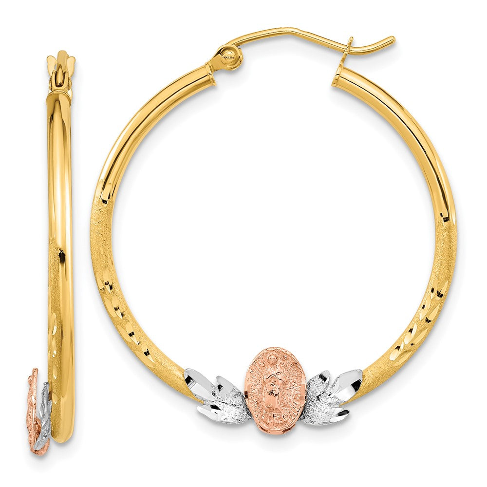 14k Tri-Color 30.31 mm Tri-color Guadalupe Hoop Earrings (2.25 grams)