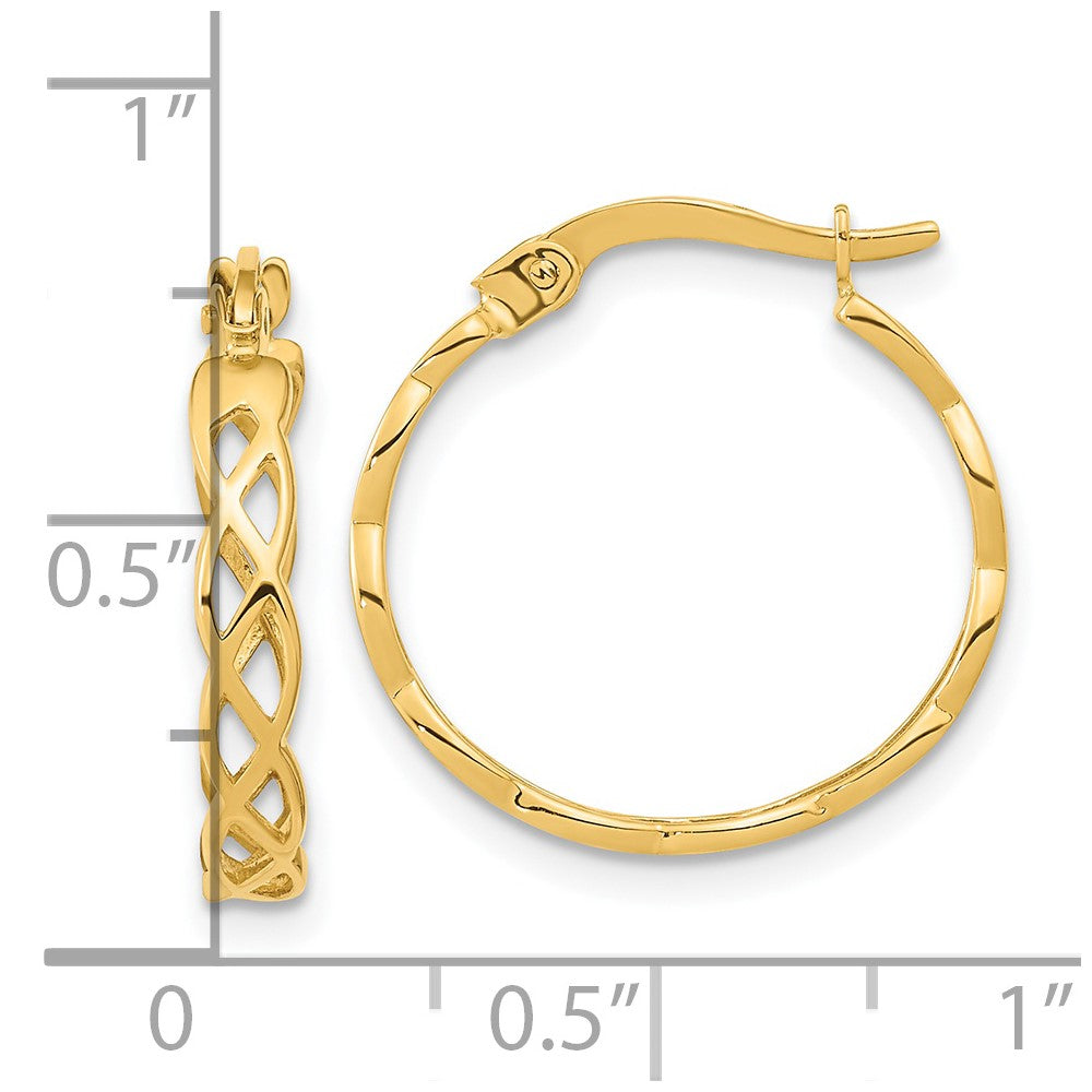14k Yellow Gold 17.8 mm Gold Polished Intertwined Filigree Hoop Earrings (1.87 grams)