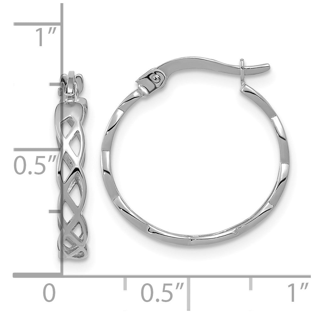 14k White Gold 17.8 mm Polished Intertwined Filigree Hoop Earrings (1.92 grams)
