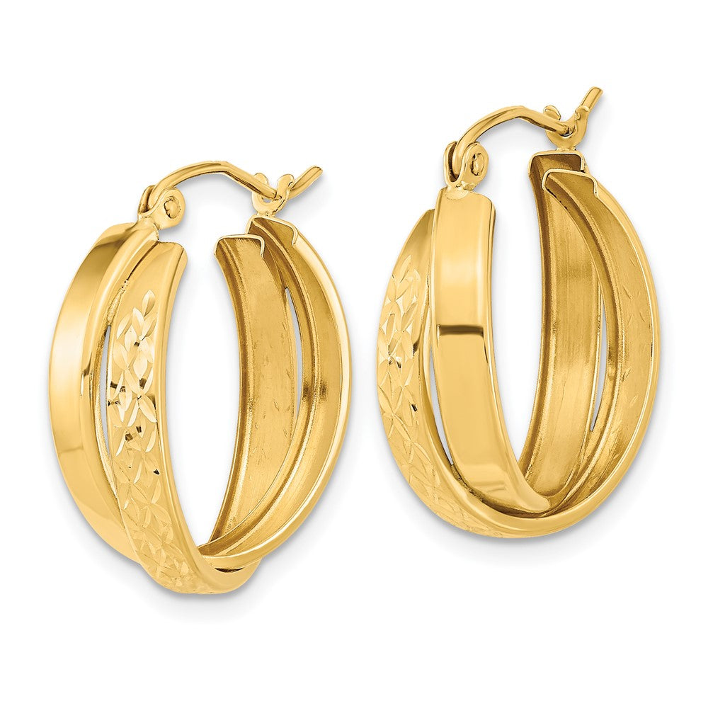 14k Yellow Gold 20.1 mm Polished Diamond-cut Twist Hoop Earrings (1.77 grams)