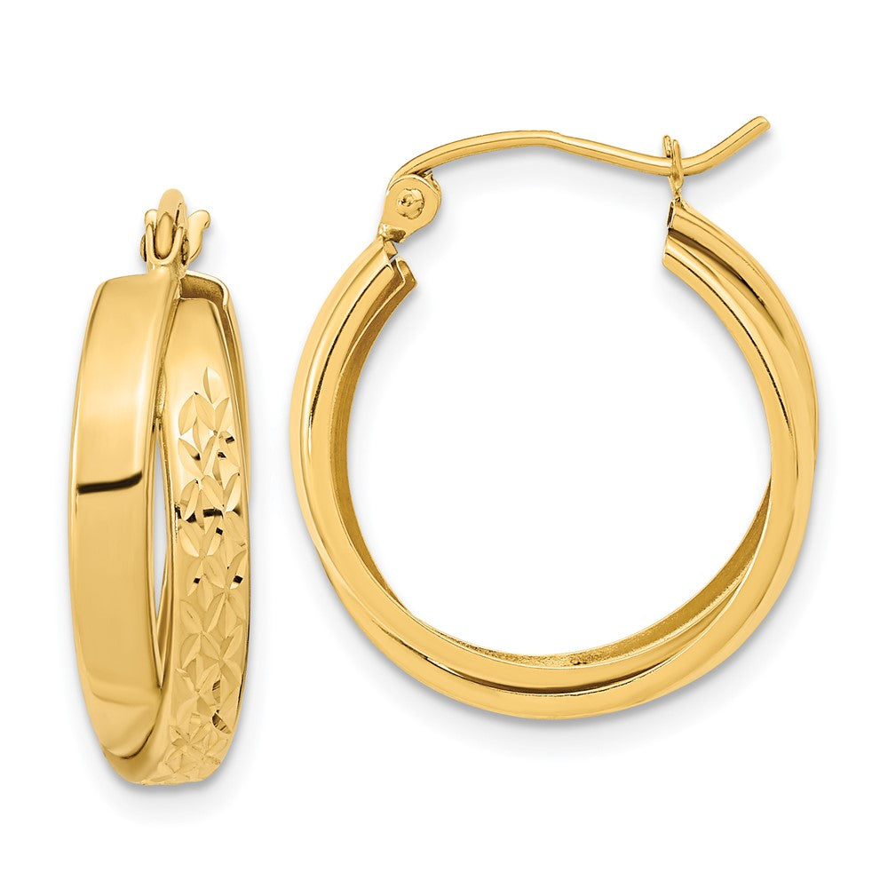 14k Yellow Gold 20.1 mm Polished Diamond-cut Twist Hoop Earrings (1.77 grams)