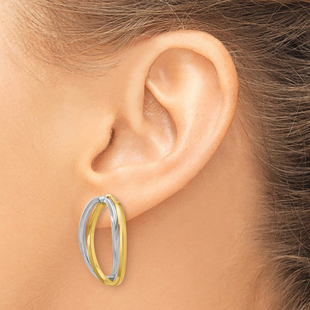 14k Two-tone 1.5 mm Two-Tone Polished Versatile Oval Post Earrings (2.67 grams)