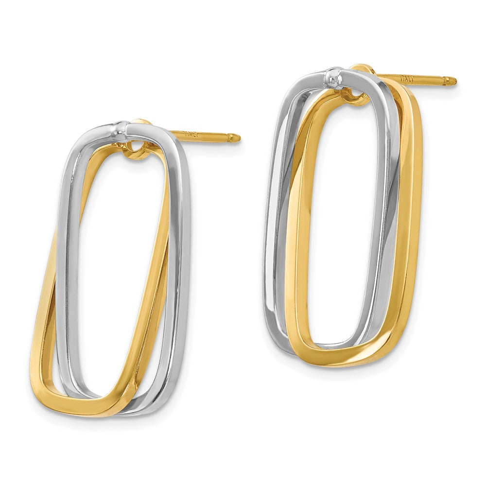 14k Two-tone 1.4 mm Two-Tone Fancy Versatile Rectangle Post Earrings (2.83 grams)
