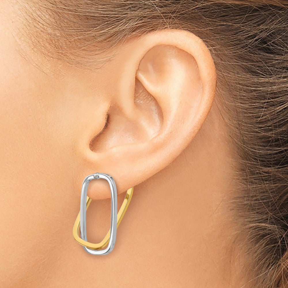 14k Two-tone 1.4 mm Two-Tone Fancy Versatile Rectangle Post Earrings (2.83 grams)