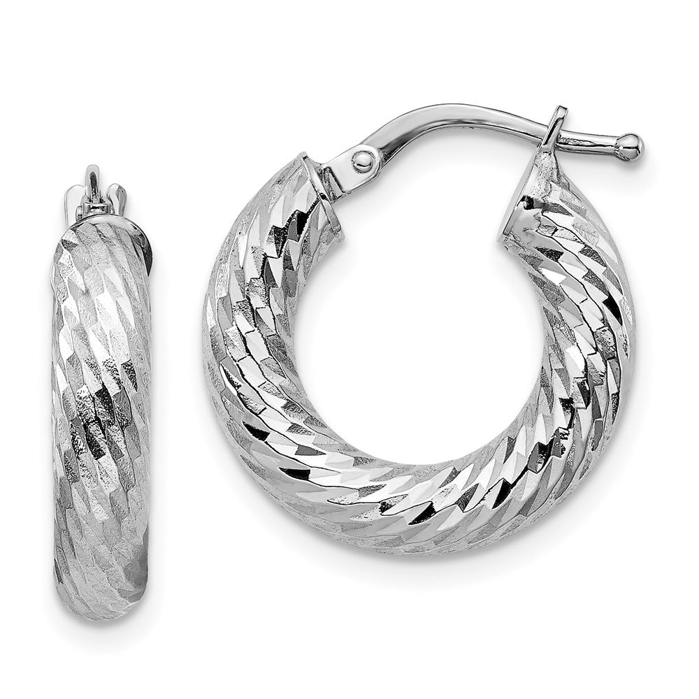 14k White Gold 17.8 mm Diamond-cut Round Hoop Earrings (1.85 grams)