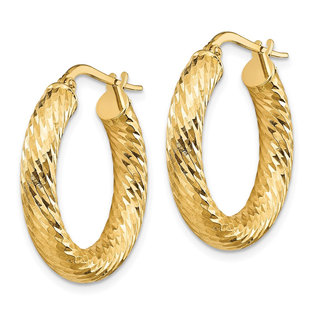 14k Yellow Gold 22.35 mm Polished Diamond-cut Round Hoop Earrings (2.39 grams)