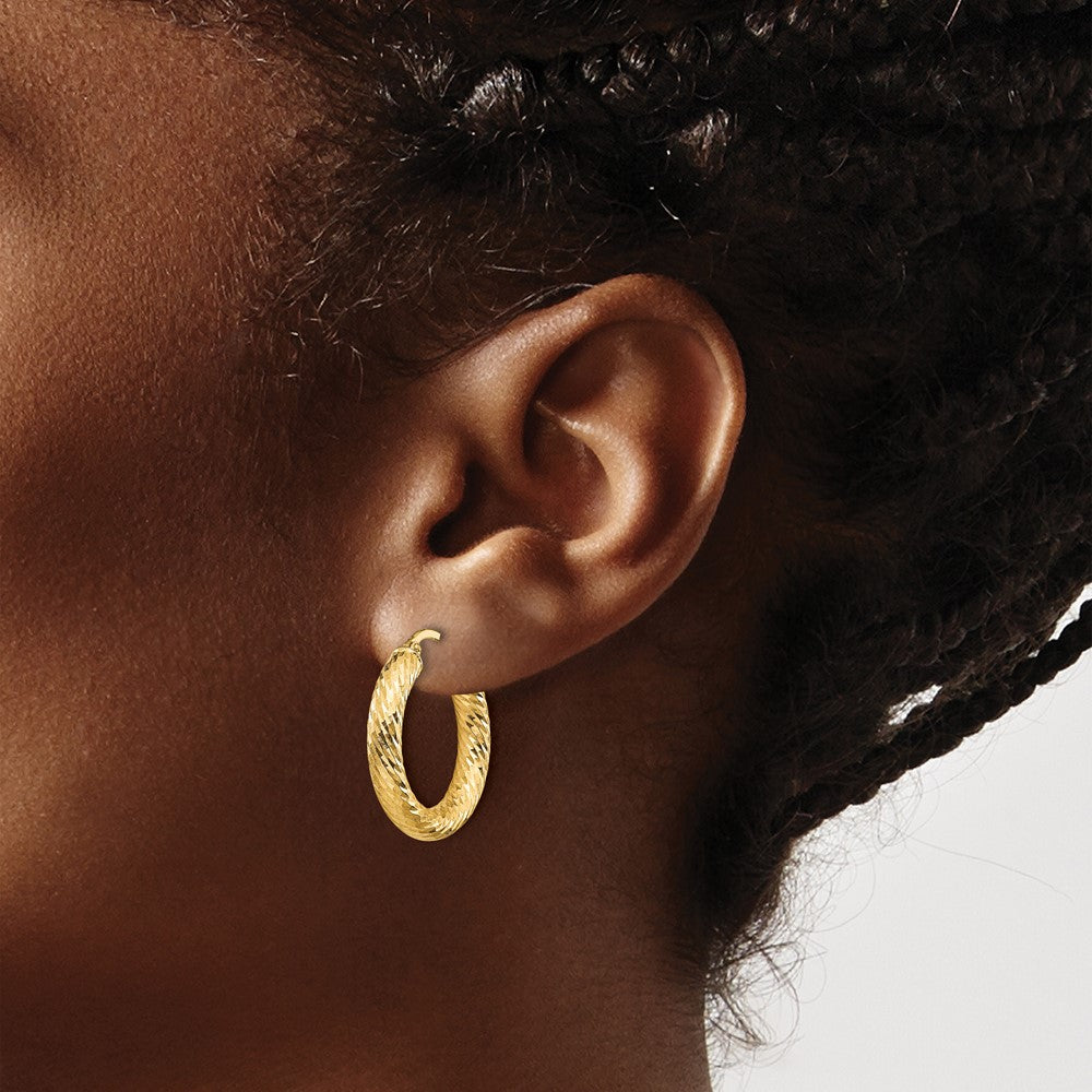 14k Yellow Gold 22.35 mm Polished Diamond-cut Round Hoop Earrings (2.39 grams)