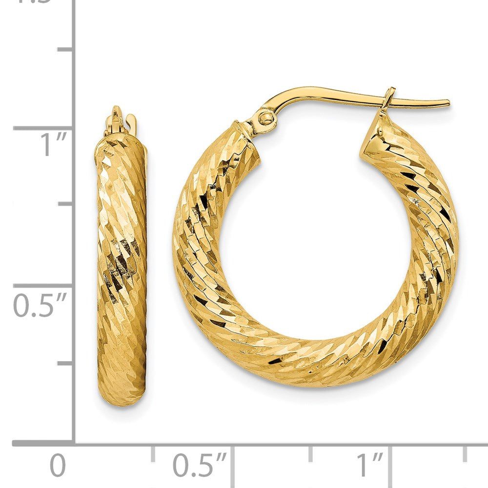 14k Yellow Gold 22.35 mm Polished Diamond-cut Round Hoop Earrings (2.39 grams)