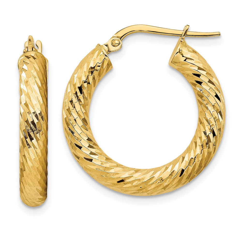 14k Yellow Gold 22.35 mm Polished Diamond-cut Round Hoop Earrings (2.39 grams)