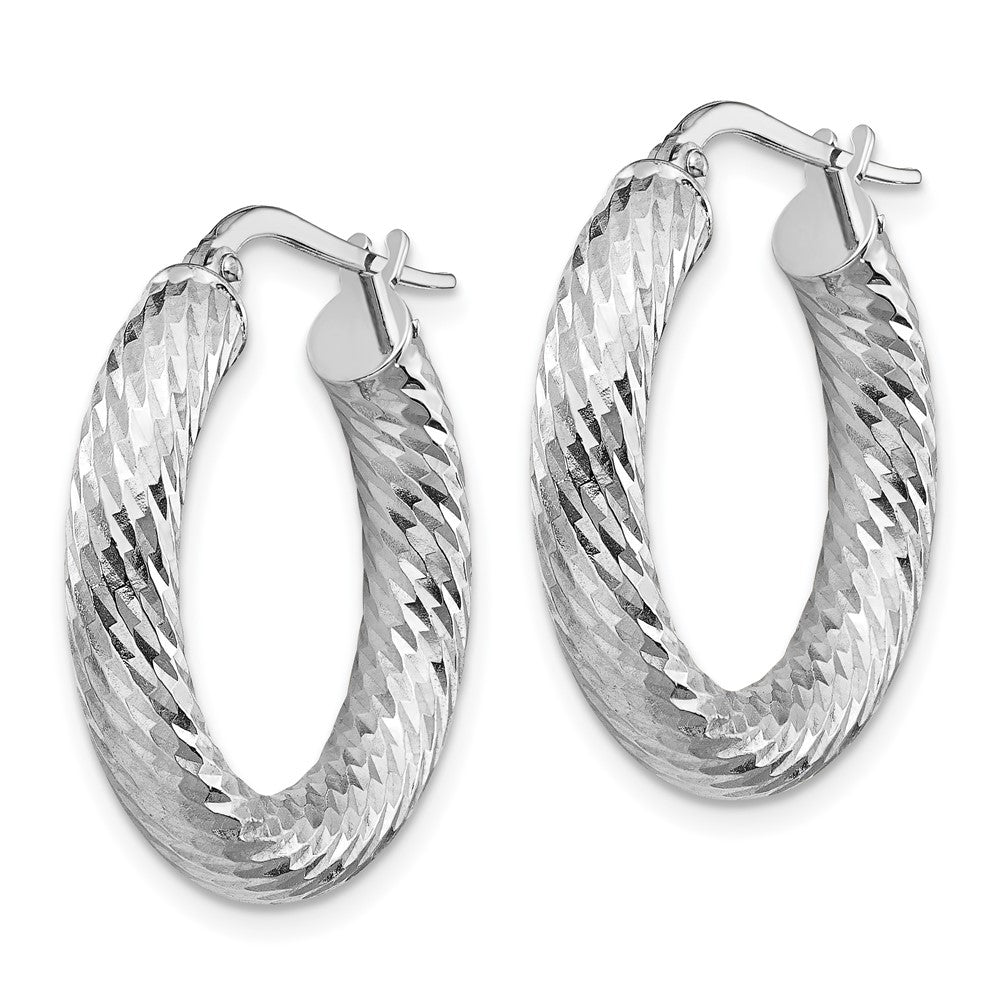 14k White Gold 22.35 mm Diamond-cut Round Hoop Earrings (2.5 grams)
