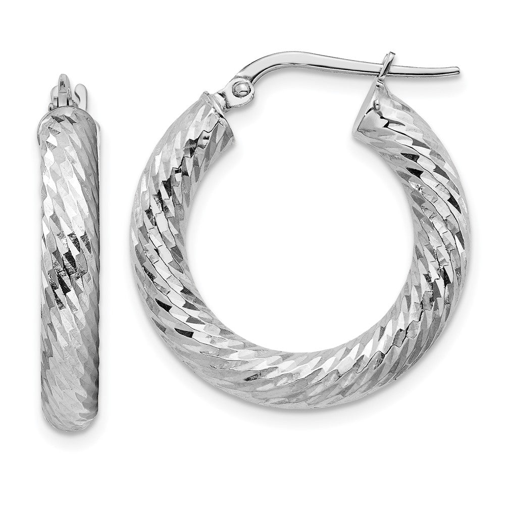14k White Gold 22.35 mm Diamond-cut Round Hoop Earrings (2.5 grams)