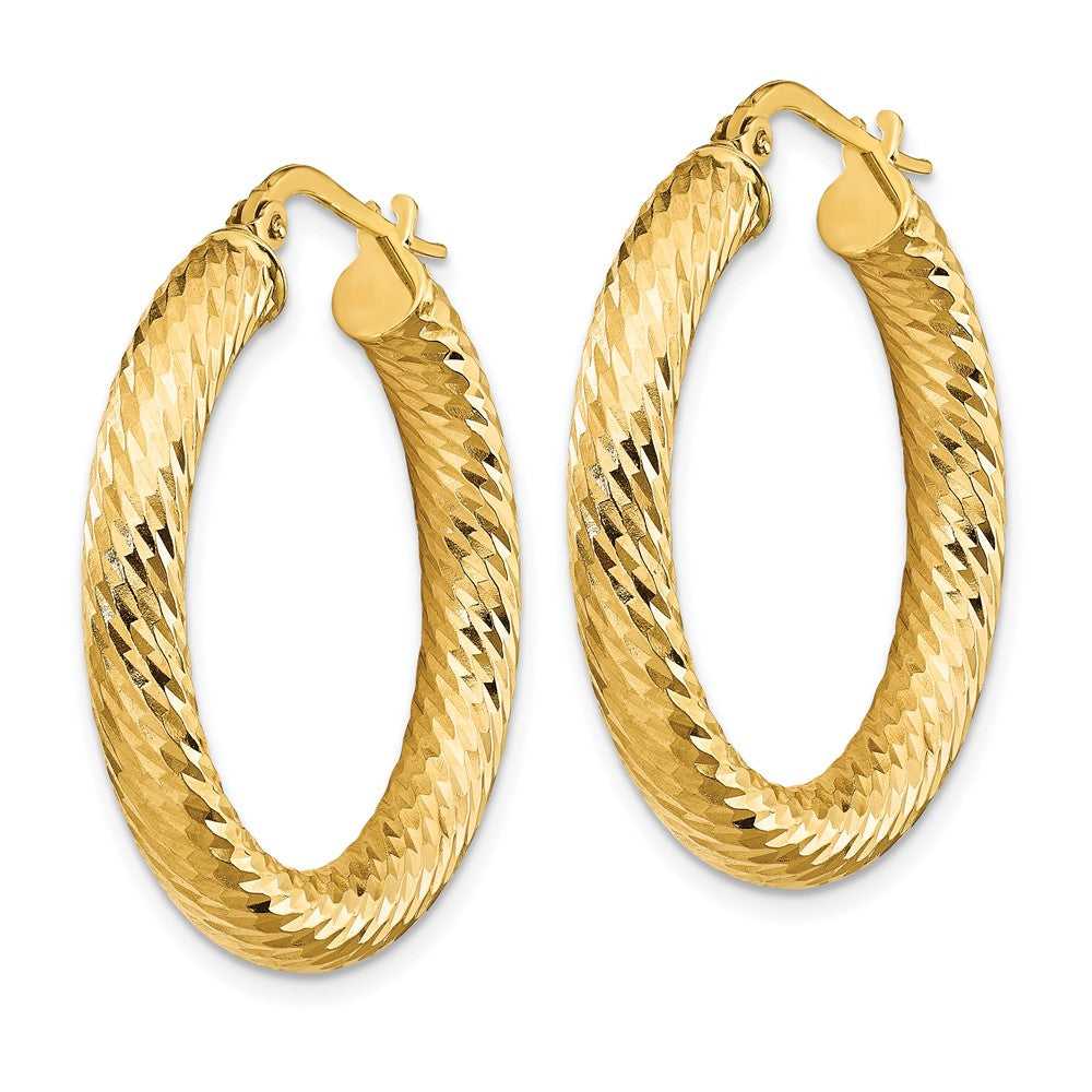 14k Yellow Gold 28.25 mm Diamond-cut Round Hoop Earrings (2.94 grams)