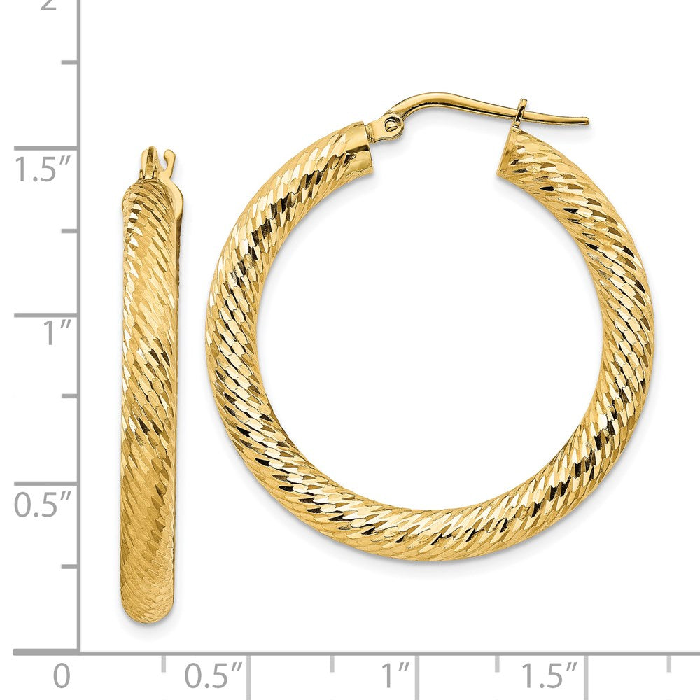 14k Yellow Gold 34 mm Diamond-cut Round Hoop Earrings (3.65 grams)