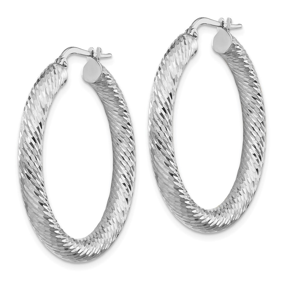 14k White Gold 34 mm Diamond-cut Round Hoop Earrings (3.59 grams)