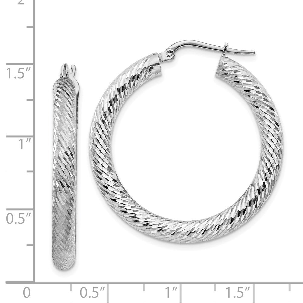 14k White Gold 34 mm Diamond-cut Round Hoop Earrings (3.59 grams)