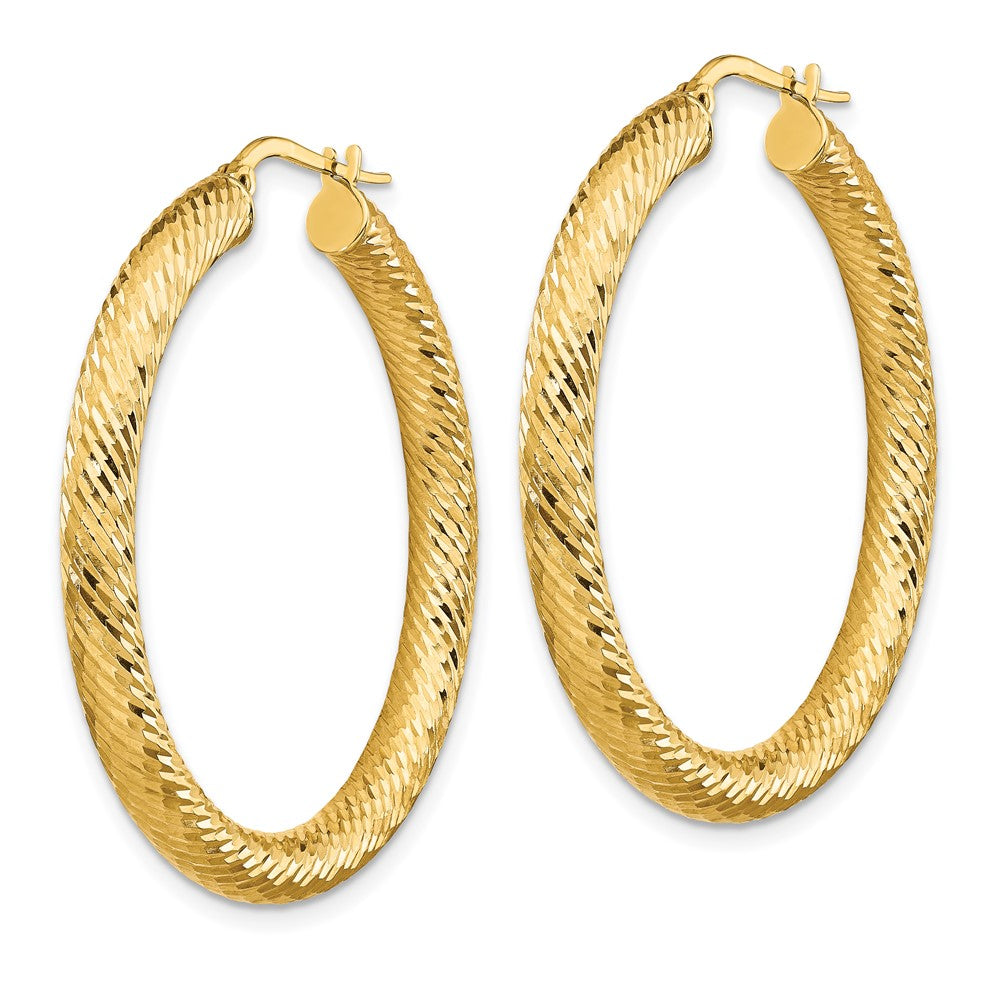 14k Yellow Gold 39.75 mm Diamond-cut Round Hoop Earrings (4 grams)