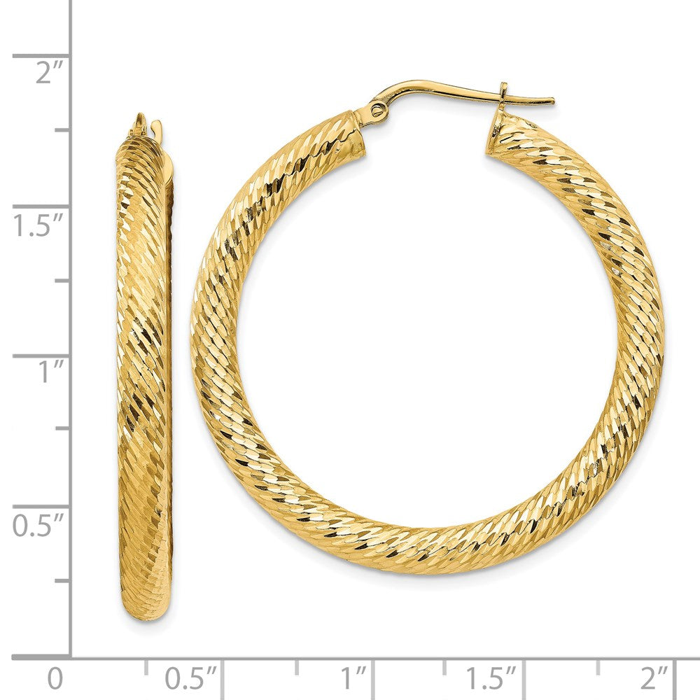 14k Yellow Gold 39.75 mm Diamond-cut Round Hoop Earrings (4 grams)