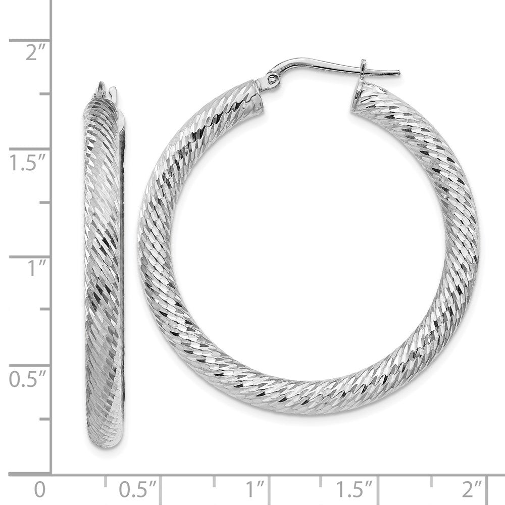 14k White Gold 39.75 mm Diamond-cut Round Hoop Earrings (4.45 grams)