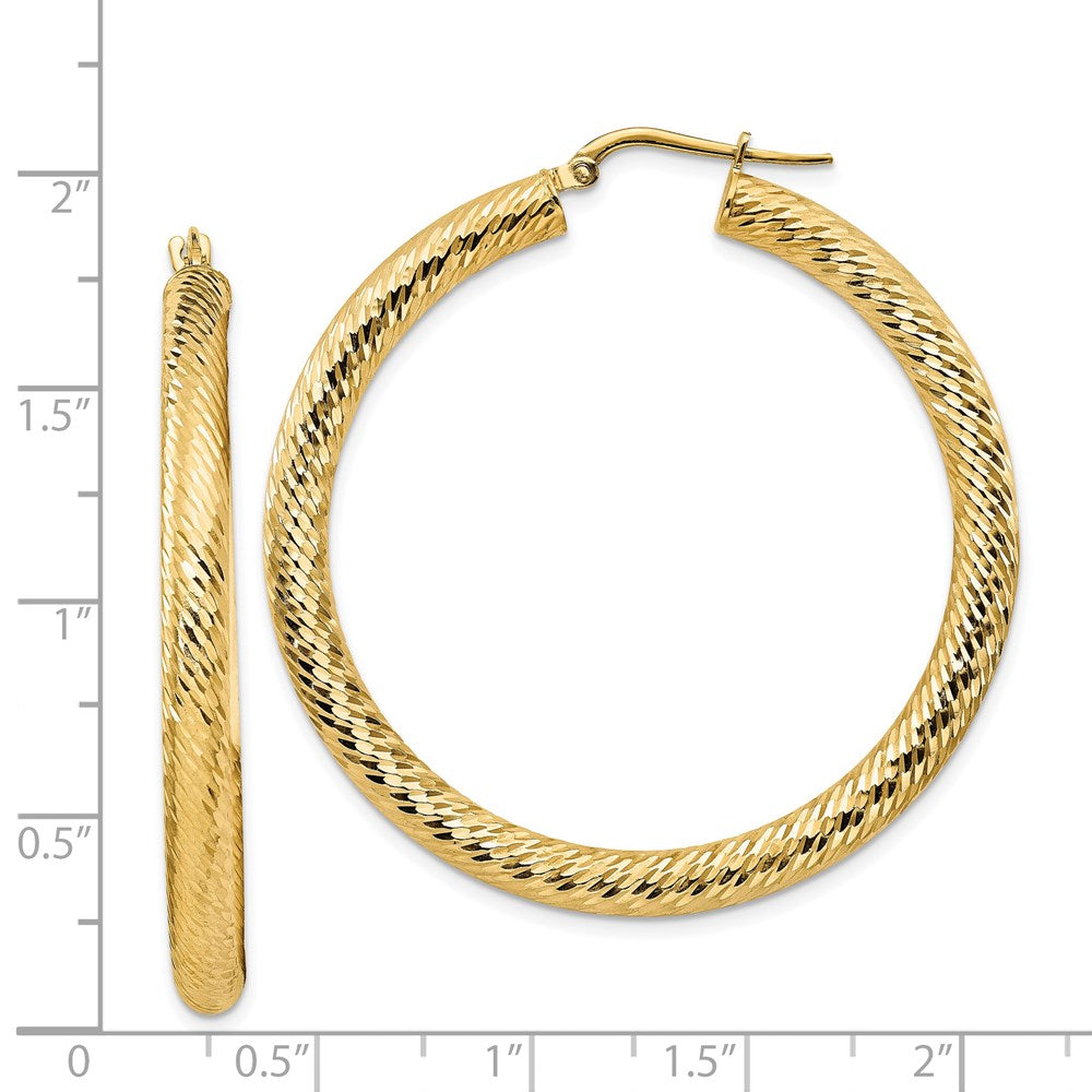 14k Yellow Gold 45.5 mm Diamond-cut Round Hoop Earrings (4.78 grams)