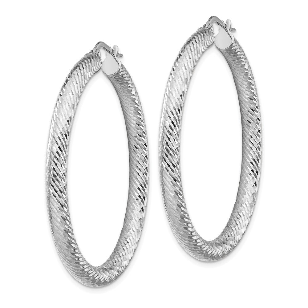14k White Gold 45.5 mm Diamond-cut Round Hoop Earrings (4.85 grams)