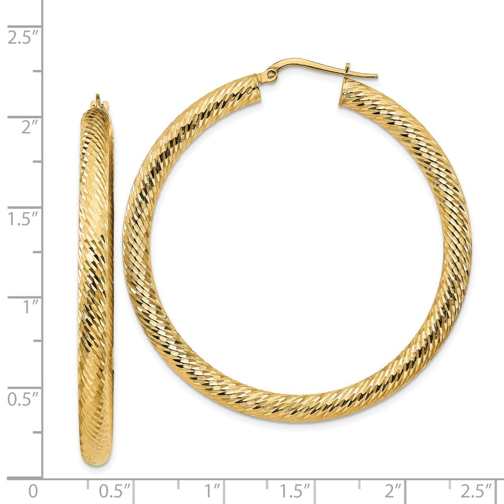 14k Yellow Gold 50 mm Diamond-cut Round Hoop Earrings (5.24 grams)