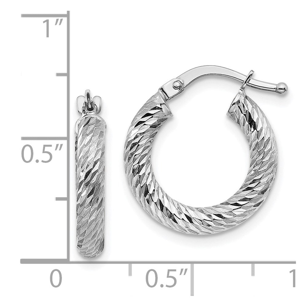 14k White Gold 16 mm Diamond-cut Round Hoop Earrings (1.47 grams)