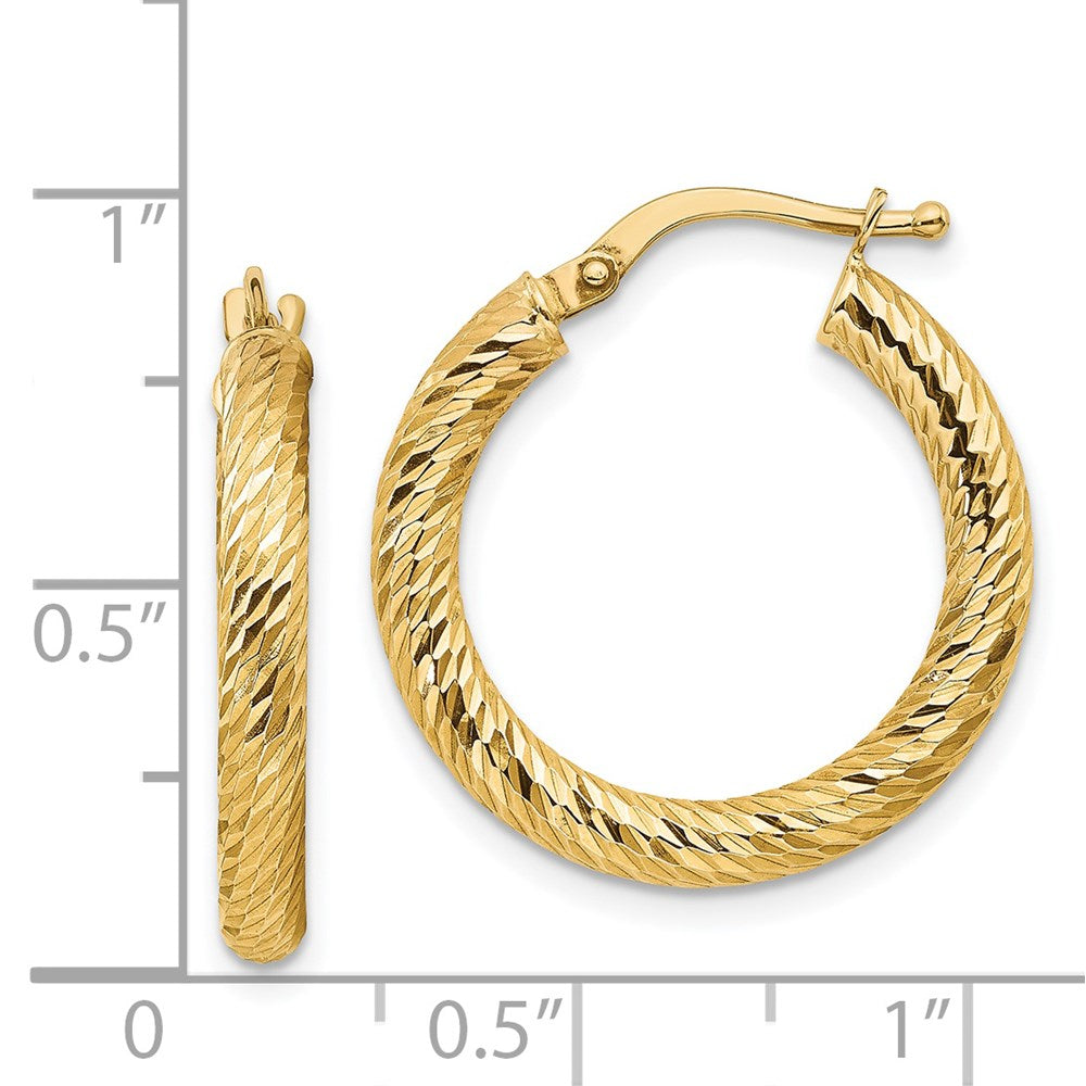14k Yellow Gold 21.5 mm Diamond-cut Round Hoop Earrings (1.84 grams)