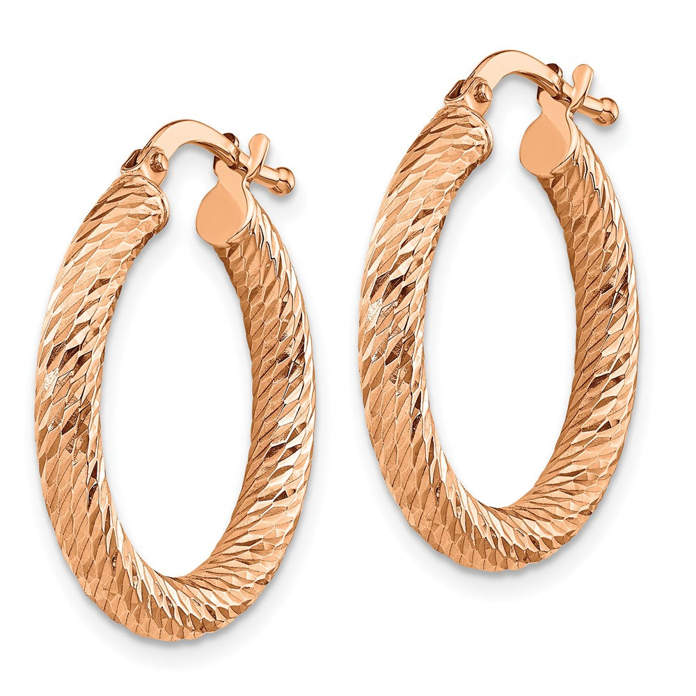 14k Rose Gold 21.5 mm Polished Rose Gold Diamond-cut Round Hoop Earrings (1.67 grams)