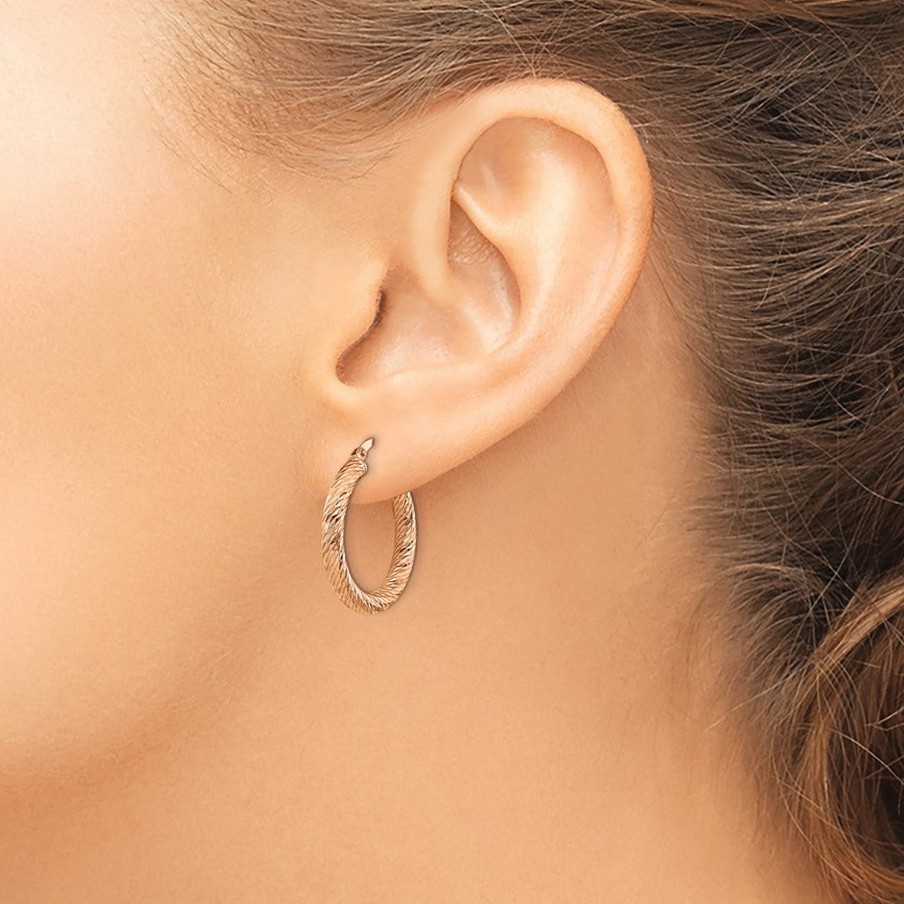 14k Rose Gold 21.5 mm Polished Rose Gold Diamond-cut Round Hoop Earrings (1.67 grams)