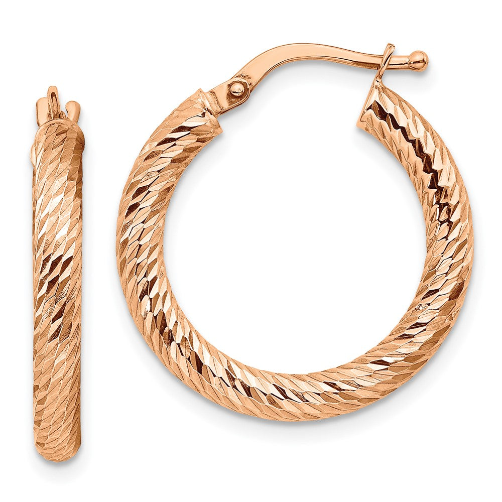 14k Rose Gold 21.5 mm Polished Rose Gold Diamond-cut Round Hoop Earrings (1.67 grams)