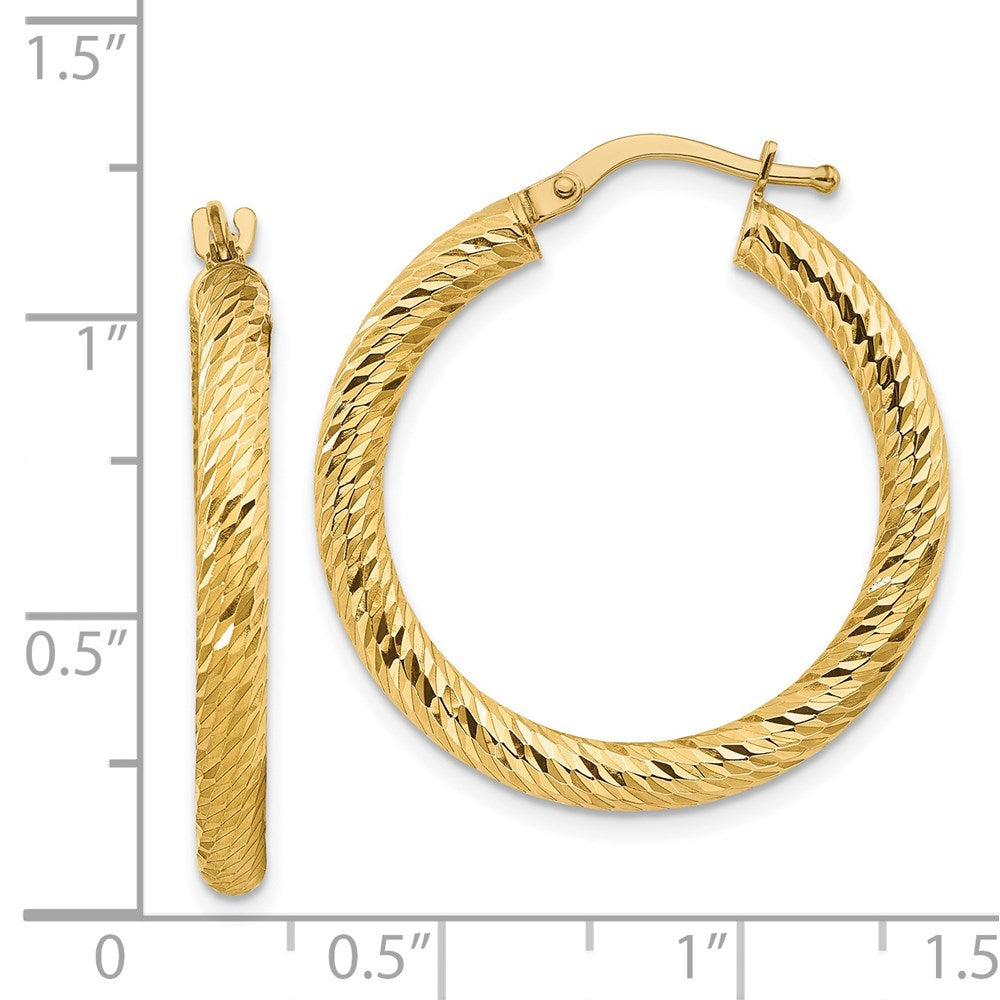 14k Yellow Gold 27 mm Diamond-cut Round Hoop Earrings (2.48 grams)