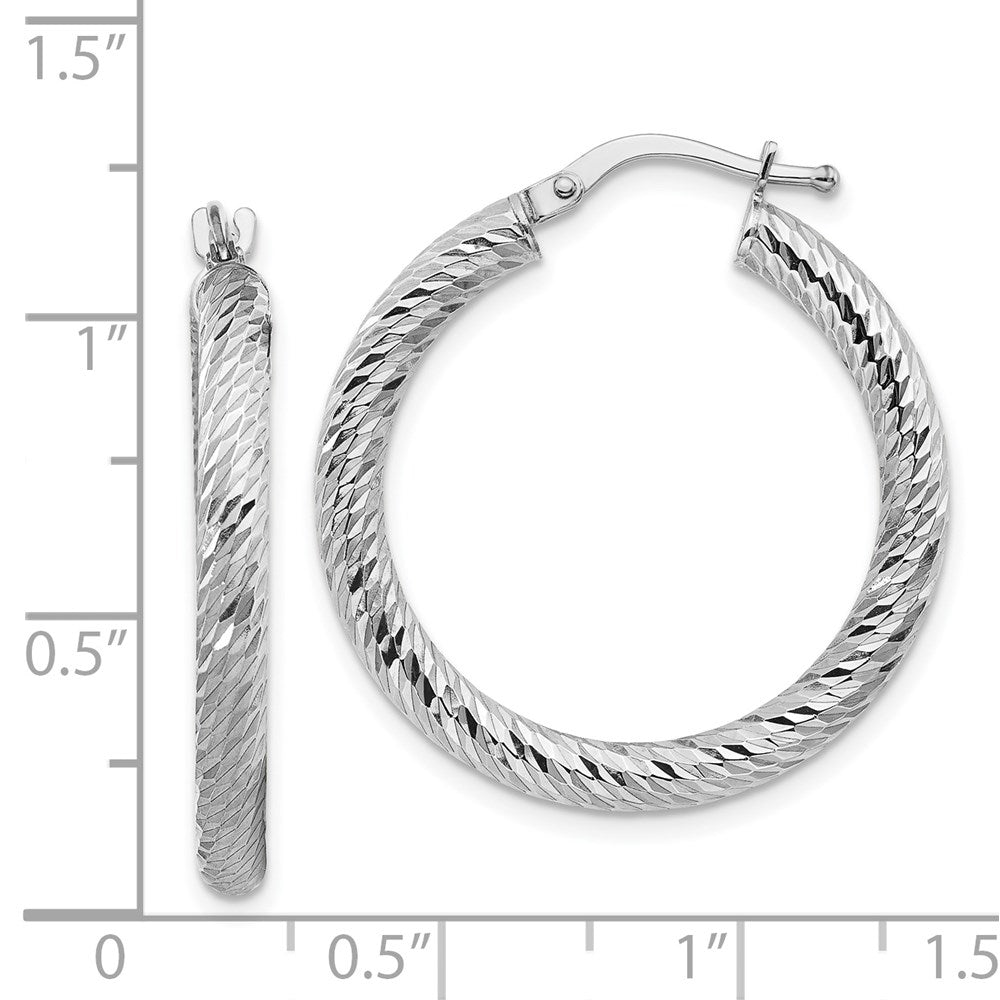 14k White Gold 27 mm Diamond-cut Round Hoop Earrings (2.14 grams)