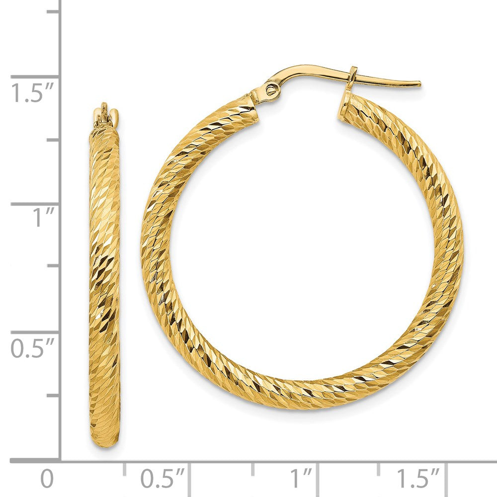 14k Yellow Gold 32.25 mm Diamond-cut Round Hoop Earrings (2.92 grams)