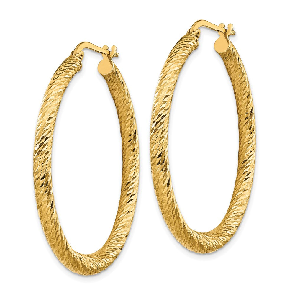 14k Yellow Gold 37.25 mm Diamond-cut Round Hoop Earrings (3.32 grams)