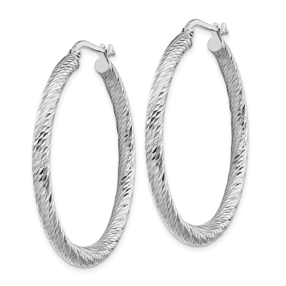 14k White Gold 37.25 mm Polished White Gold Diamond-cut Round Hoop Earrings (3.36 grams)