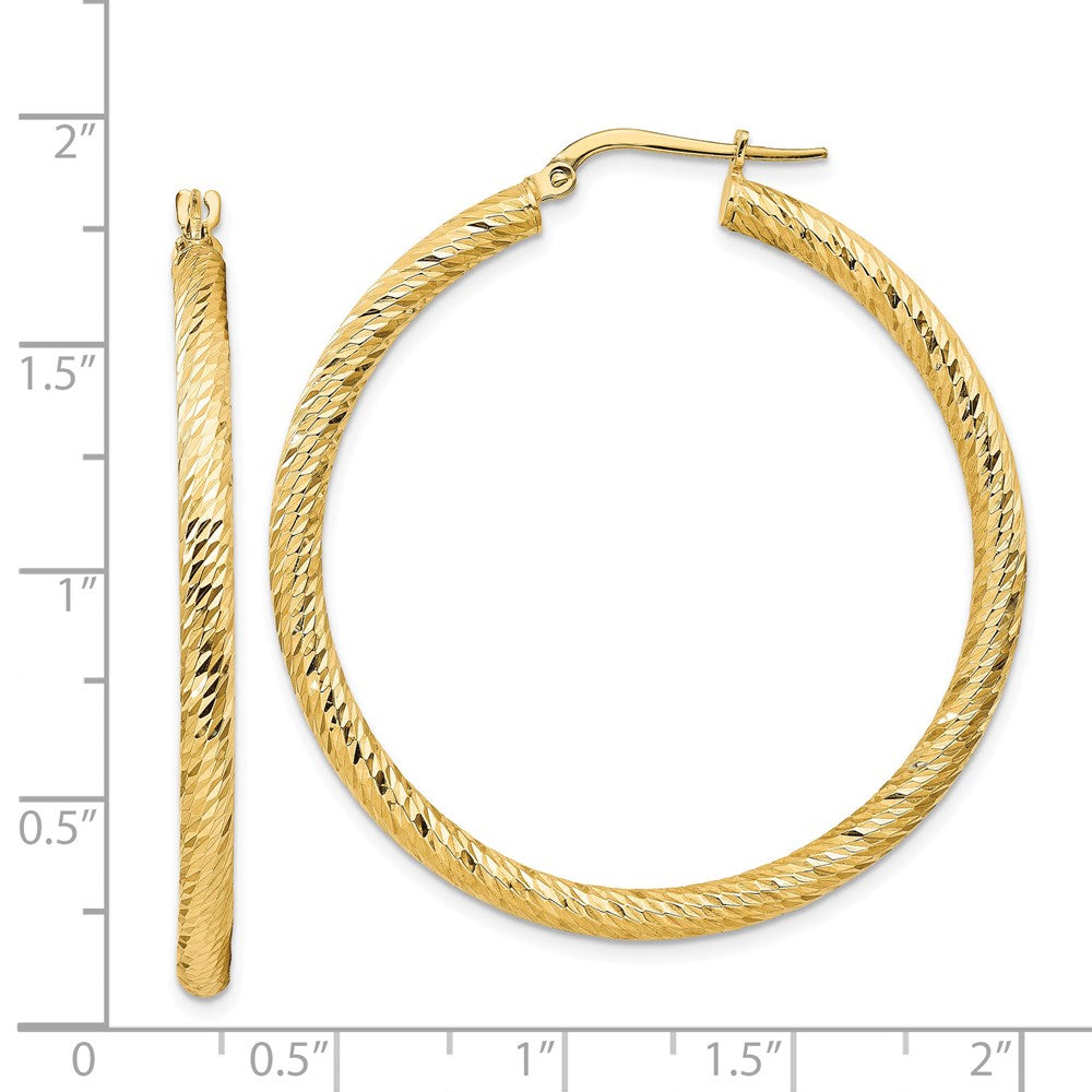 14k Yellow Gold 42.5 mm Diamond-cut Round Hoop Earrings (4.01 grams)