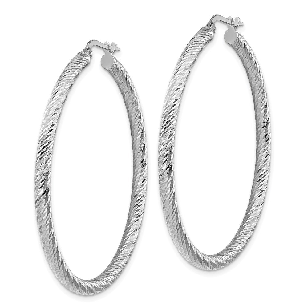 14k White Gold 47.5 mm Diamond-cut Round Hoop Earrings (4.28 grams)