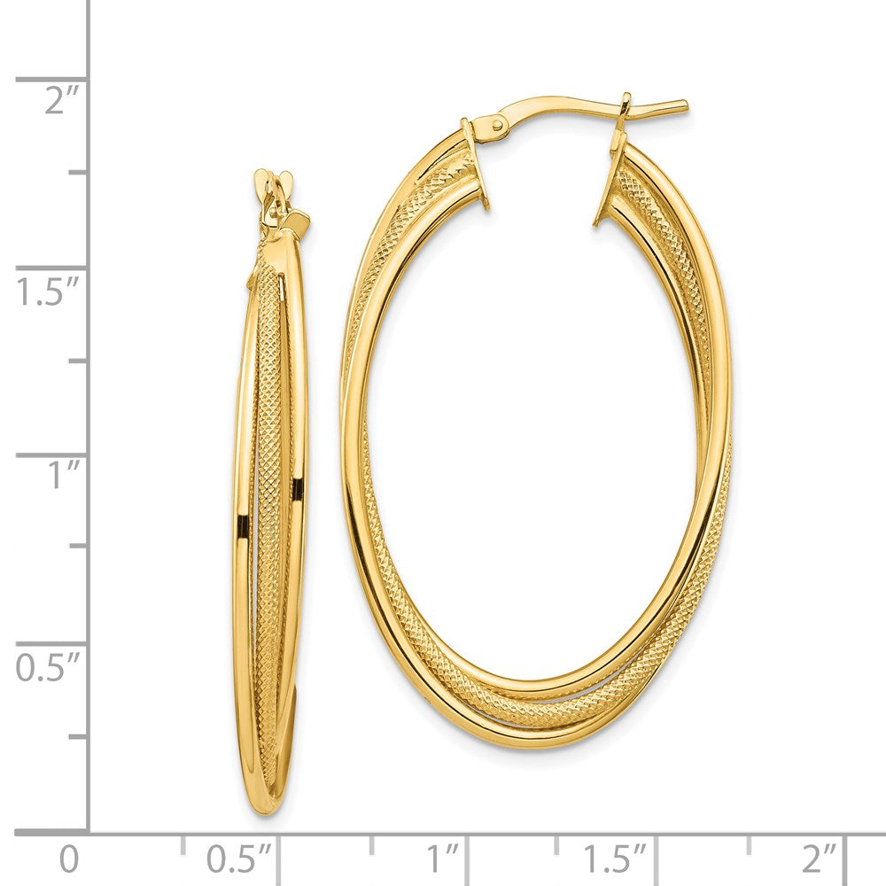 14k Yellow Gold 25.9 mm Polished and Textured Twisted Fancy Oval Hoop Earrings (4.12 grams)