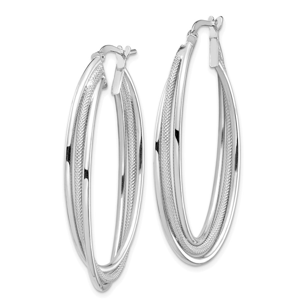 14k White Gold 25.9 mm Polished and Textured Twisted Fancy Oval Hoop Earrings (4.1 grams)