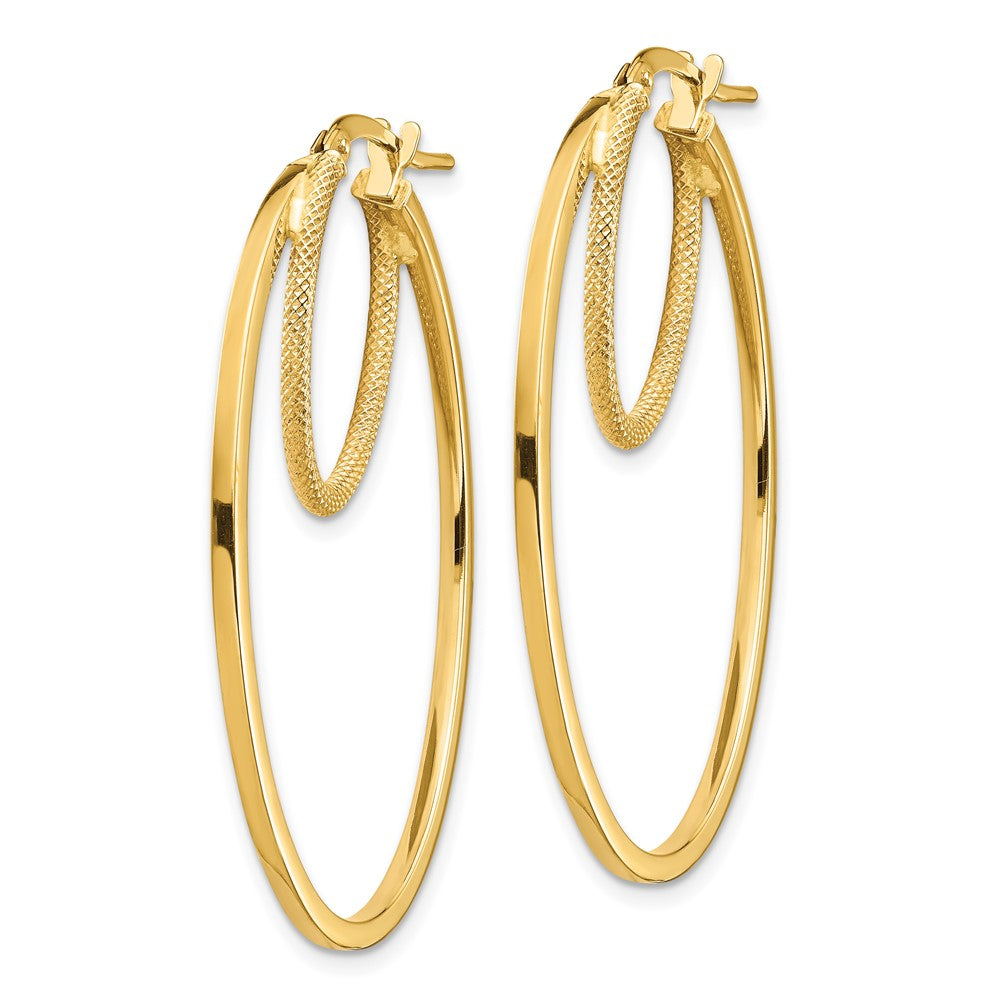 14k Yellow Gold 25.75 mm Polished & Textured Double Oval Hoop Earrings (2.29 grams)