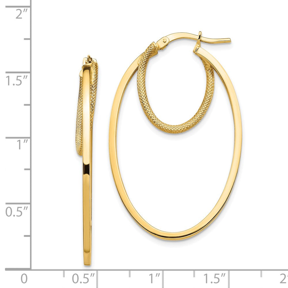 14k Yellow Gold 25.75 mm Polished & Textured Double Oval Hoop Earrings (2.29 grams)