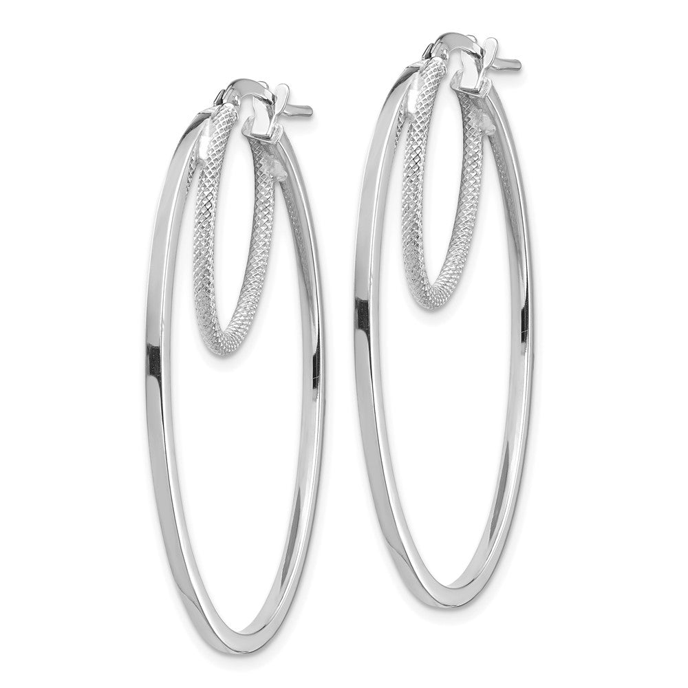 14k White Gold 25.66 mm Polished & Textured Double Oval Hoop Earrings (2.31 grams)