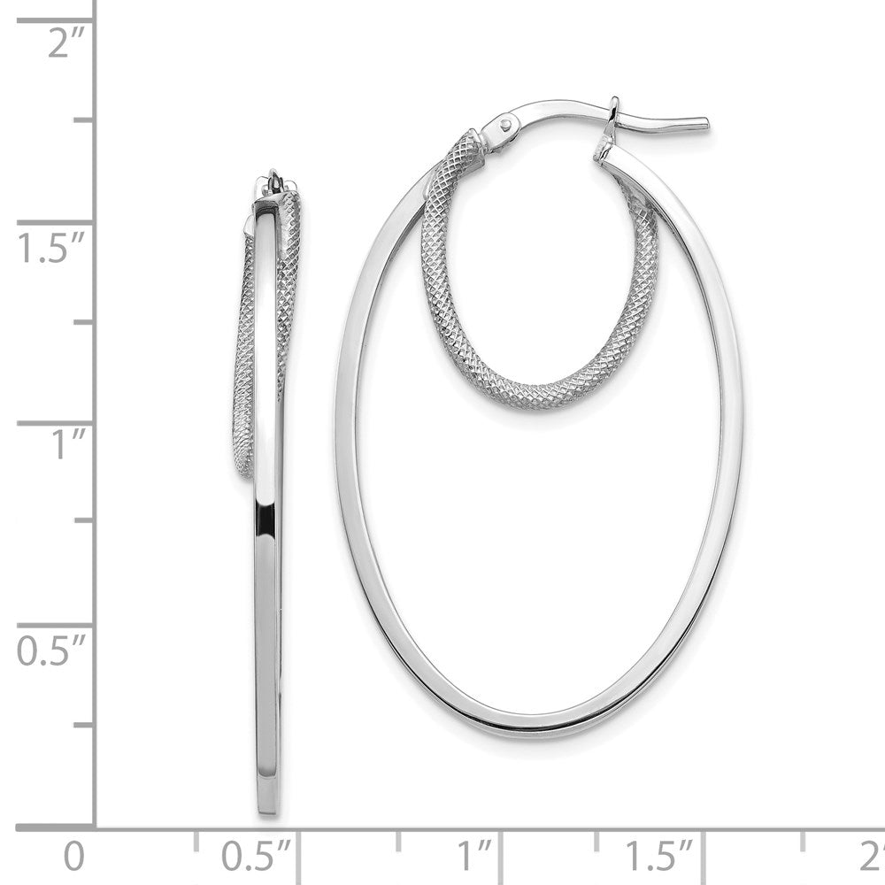 14k White Gold 25.66 mm Polished & Textured Double Oval Hoop Earrings (2.31 grams)