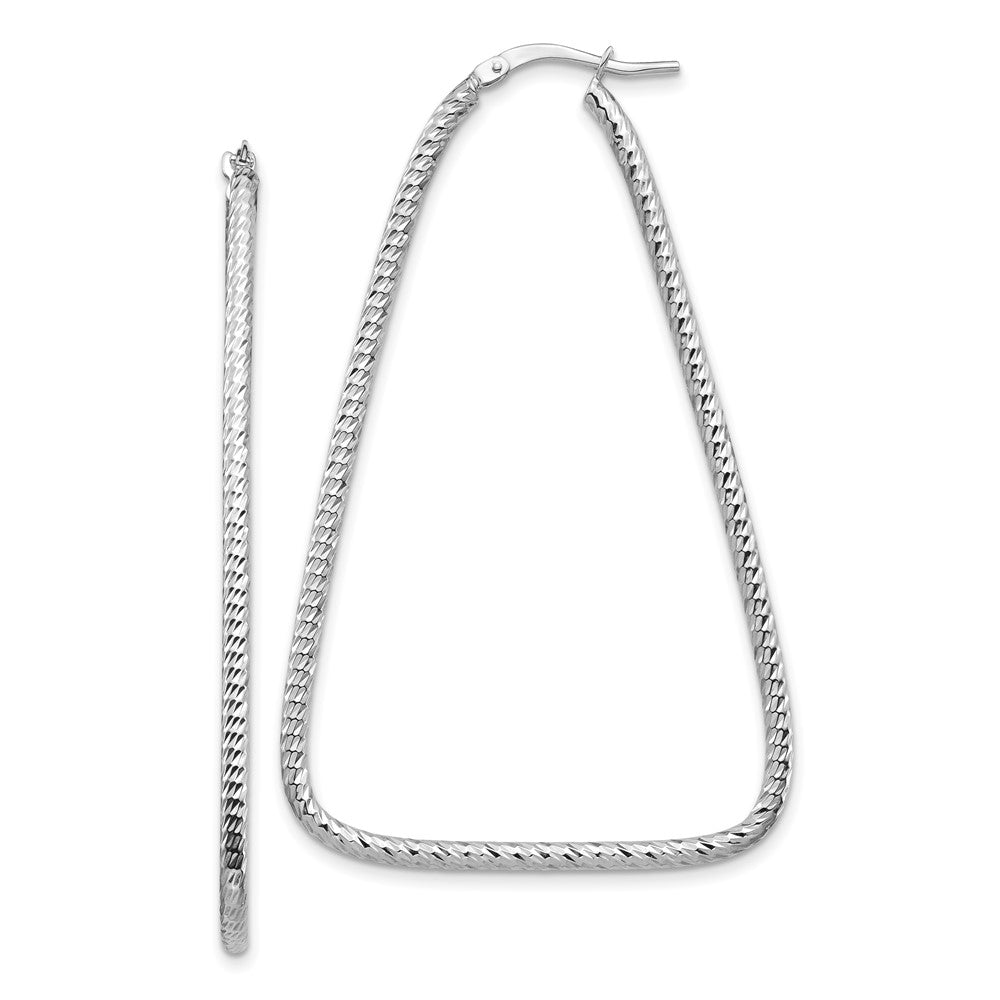14k White Gold 35.08 mm Polished & Diamond-cut Double Triangle Hoop Earrings (2.83 grams)