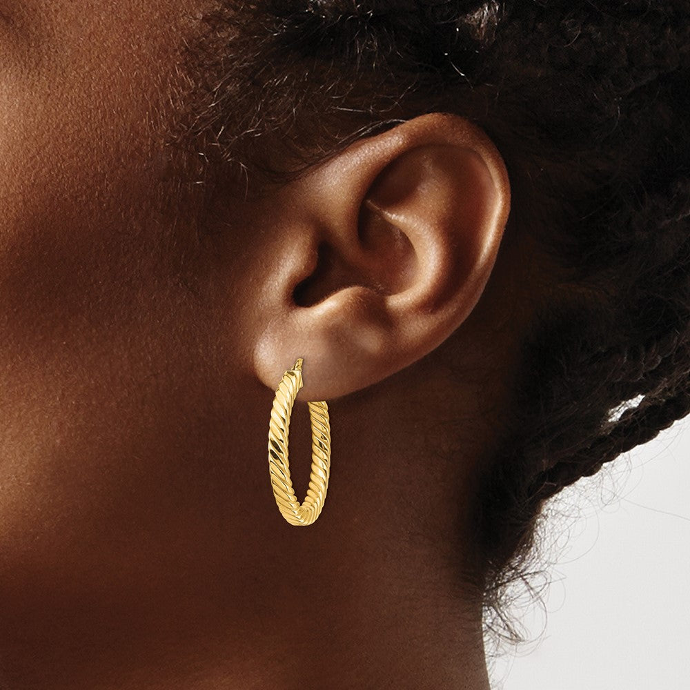 14k Yellow Gold 27.14 mm Square Tube Hoop Earrings (2.4 grams)